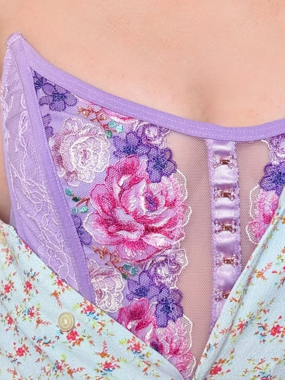 Victorias Secret Floral Embroidered Lingerie Top XS Fairy Strapless Corset - Picture 9 of 9